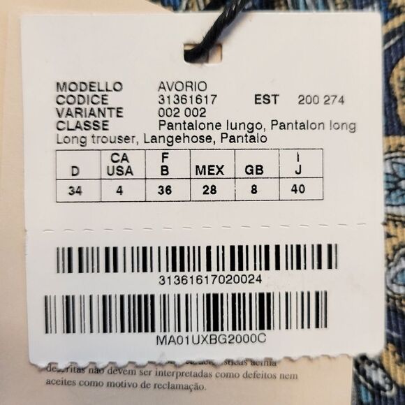 Marella Sport Avorio Navy Trousers Cropped Pants Paisley Pattern Jeans Women's - Picture 9 of 12